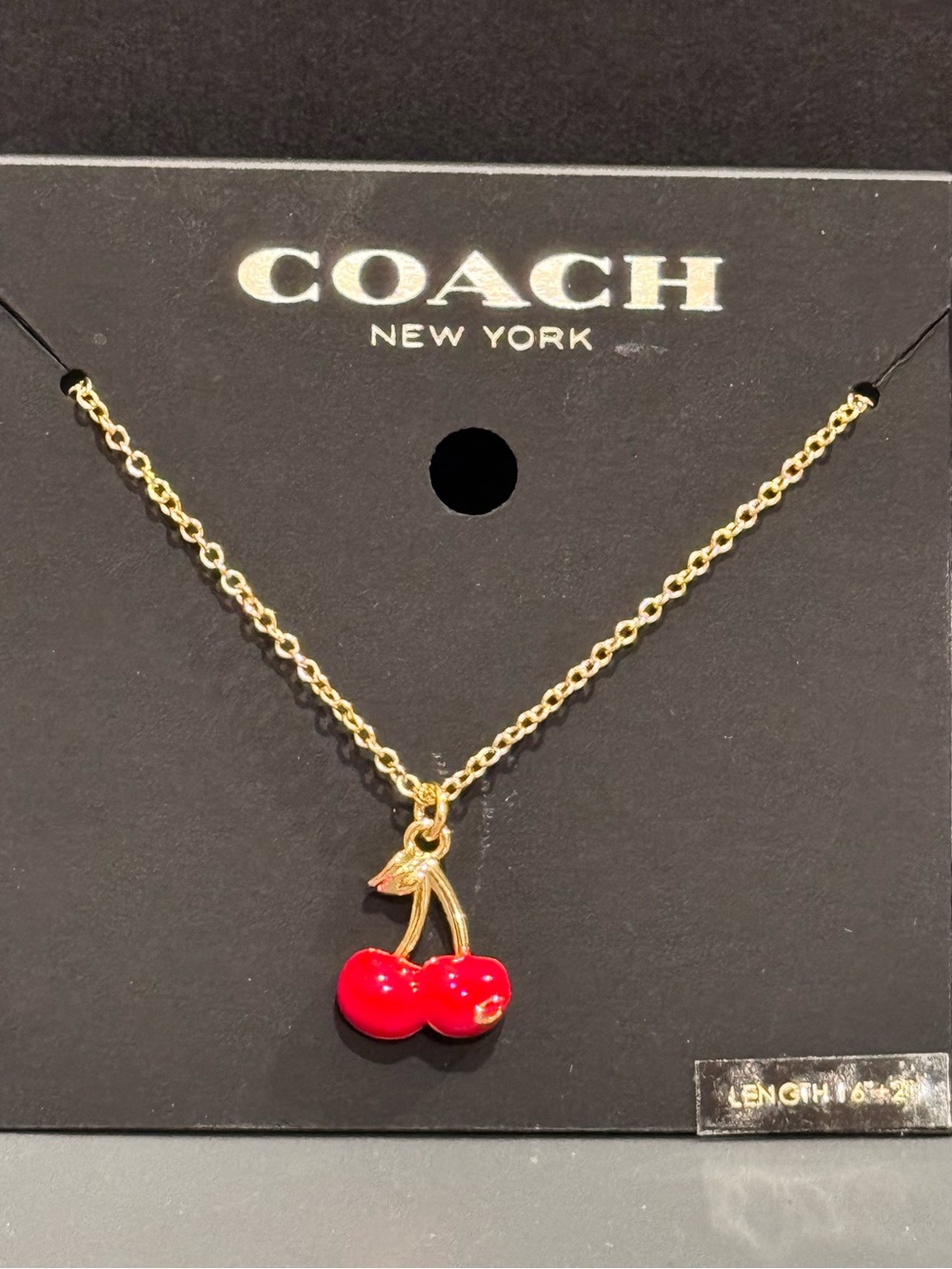 NWT Coach Gold Cherry Pendant Necklace Red Enamel Fruit Charm 16-18"